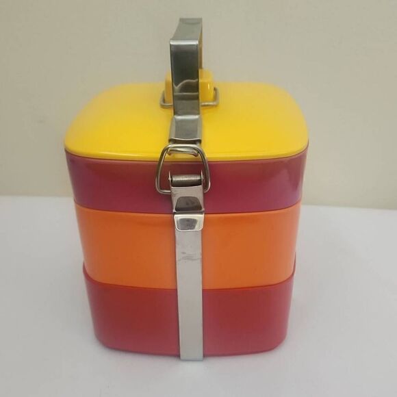 Vintage Gold Fish Brand Mid-Century Modern Melamine Stacking Lunchbox, NEW, NEVE - Picture 2 of 6